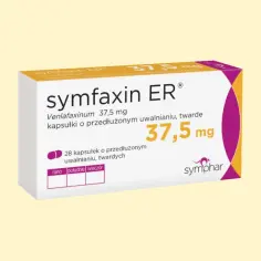 Opakowanie leku Symfaxin ER 37,5 mg, zawierające 28 kapsułek o przedłużonym uwalnianiu.