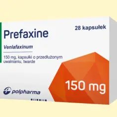 Opakowanie leku Prefaxine 150 mg, 28 kapsułek. Sprawdź aktualną prefaxine cena.