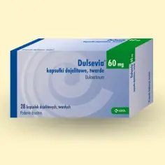 Opakowanie leku Dulsevia 60 mg, zawierające 28 kapsułek dojelitowych twardych z duloksetyną.