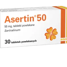 Opakowanie leku Asertin 50 mg, 30 tabletek powlekanych. Szukasz zamienników Asertin 50?
