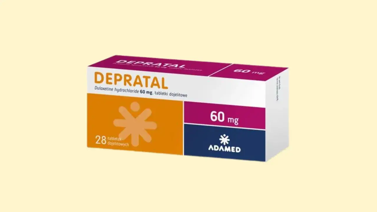 Opakowanie leku Depratal 60 mg, zawierające 28 tabletek dojelitowych.